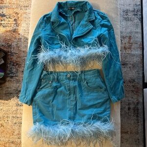 Fashion Nova Blue Feather Trim Dress